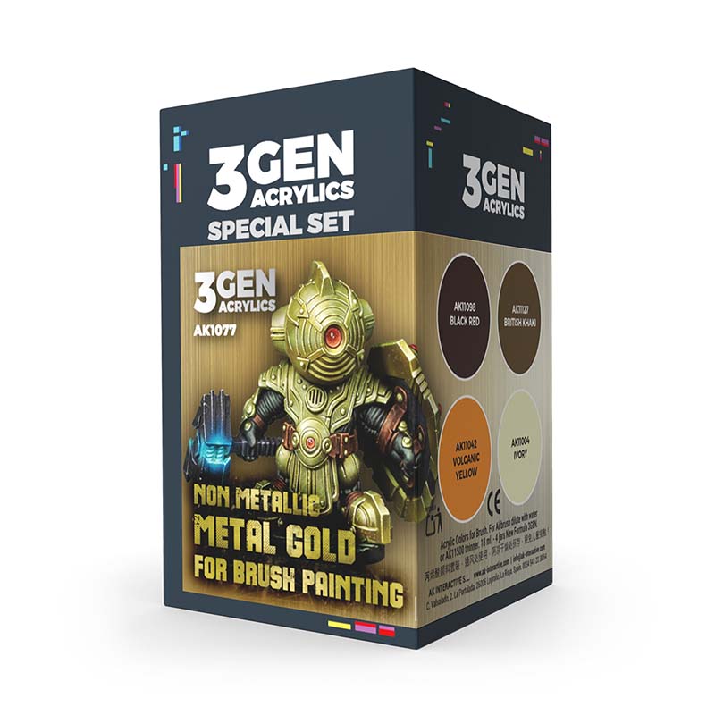AK Acrylics 3Gen Wargame Set – Non Metallic Metal Gold (Weiß Bronze) – 4 Pots De 17 Ml Peinture AK Interactive AK1077