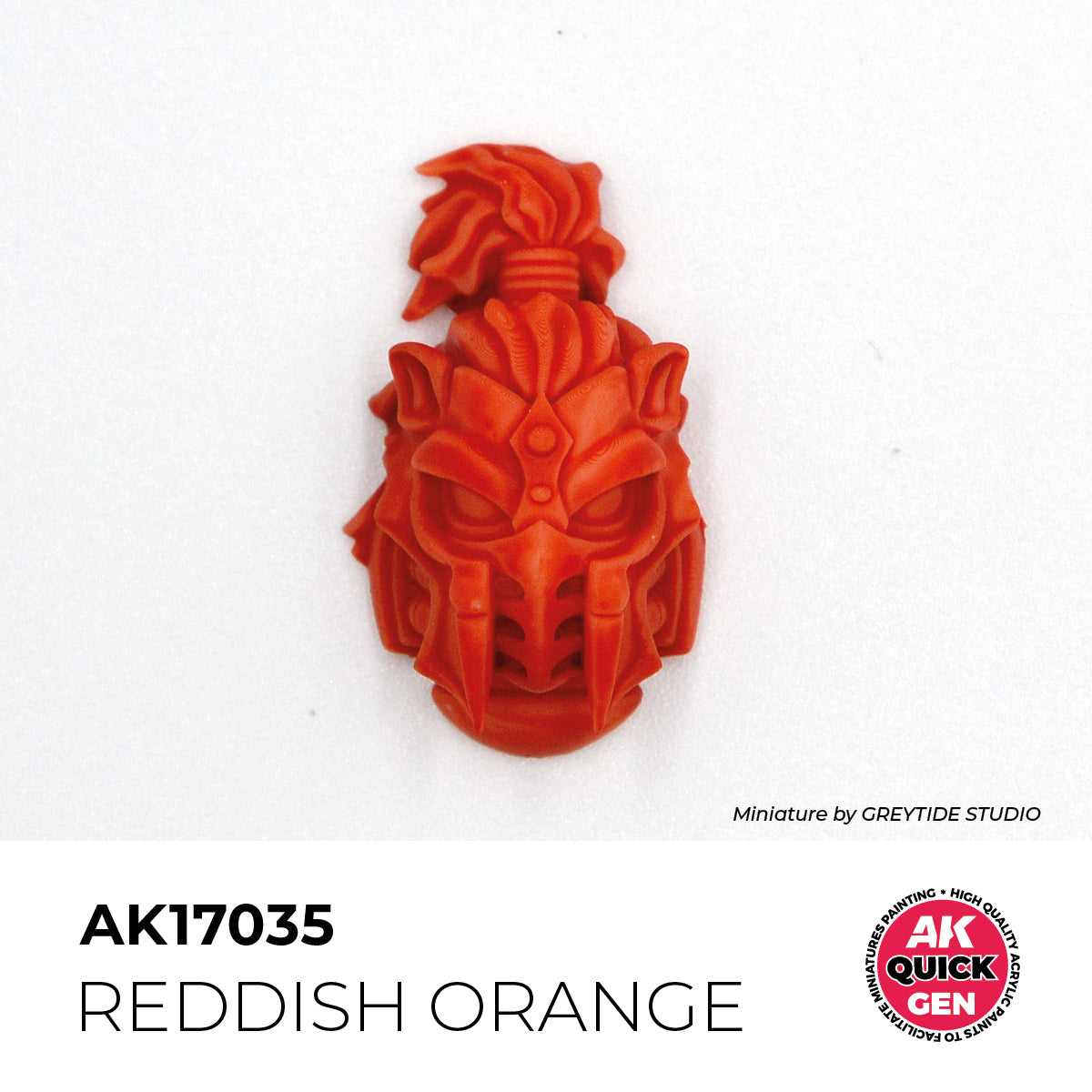 AK Interactive Quick Gen Reddish Orange miniature helmet painted with vibrant reddish orange for lava and magical effects