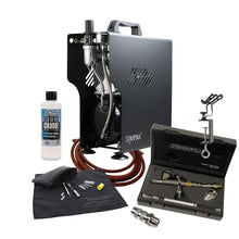 H & S Evolution 2024 - Airbrush Kit with compressor, airbrush, cleaner, holder, coupler, and service tools for artists and hobbyists.