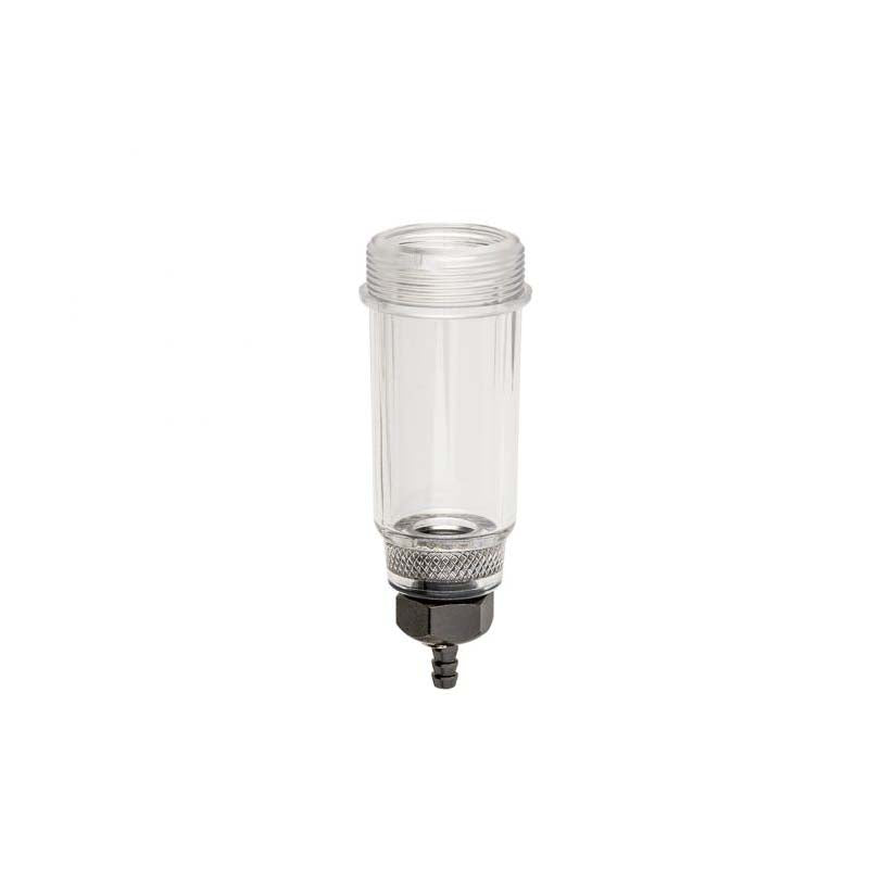 Moisture Trap Cup (W/Drain New 850-975) with clear cylindrical body and drainage valve for efficient moisture removal.