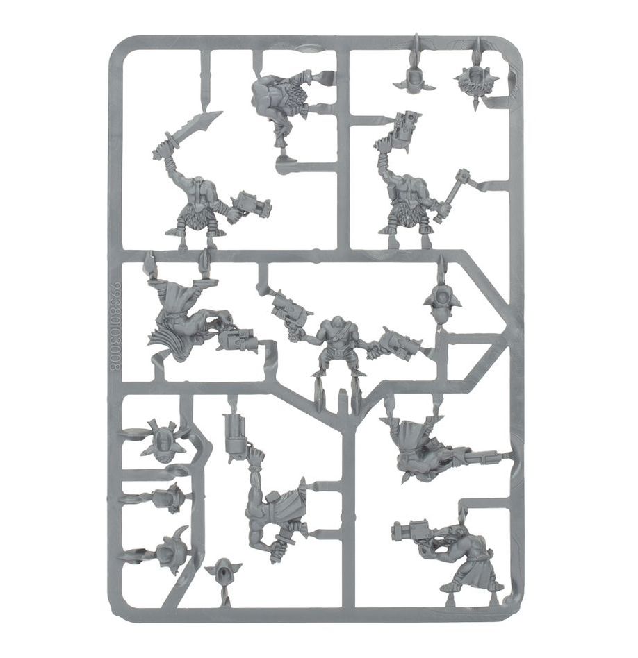 Warhammer 40K Orks Runtherd And Gretchin multipart plastic miniature sprue with Gretchin and Ork Runtherd parts.
