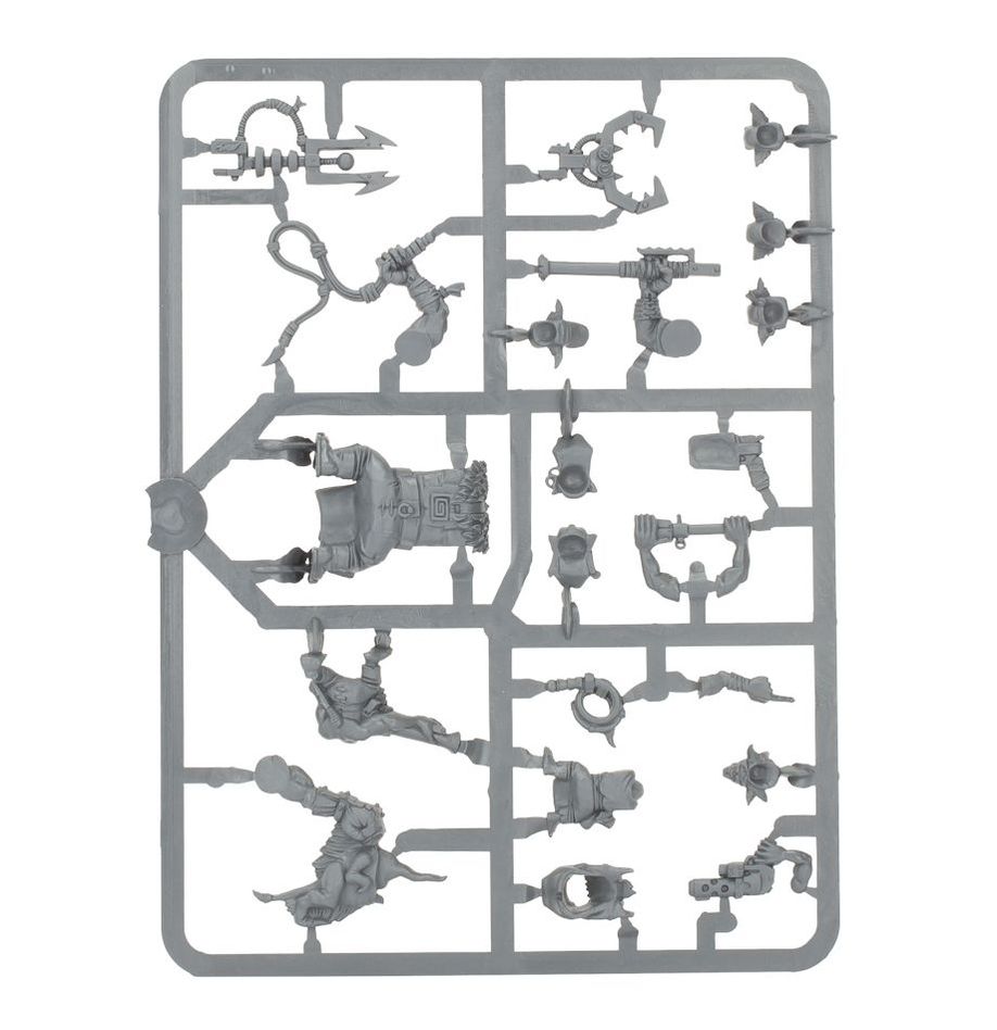 Warhammer 40K Orks Runtherd And Gretchin multipart plastic model sprue with weapons and character parts for assembly.