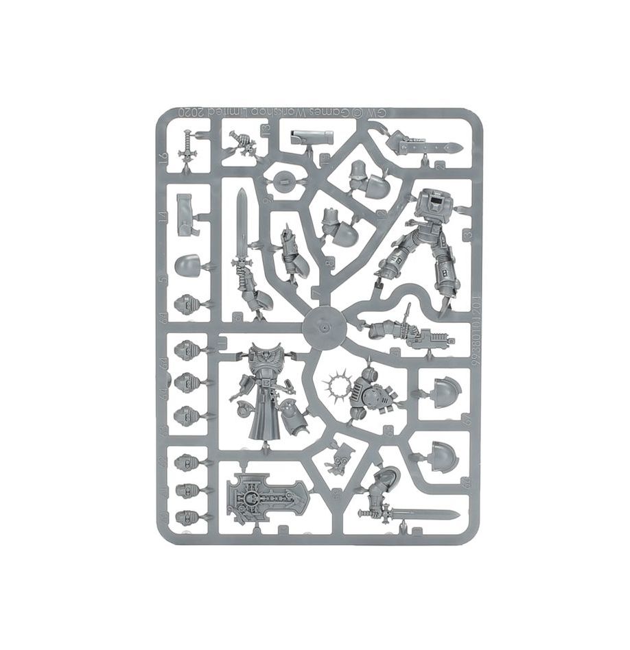 Warhammer 40K Space Marines Bladeguard Veterans plastic sprue with multiple parts for assembling three highly detailed miniatures.