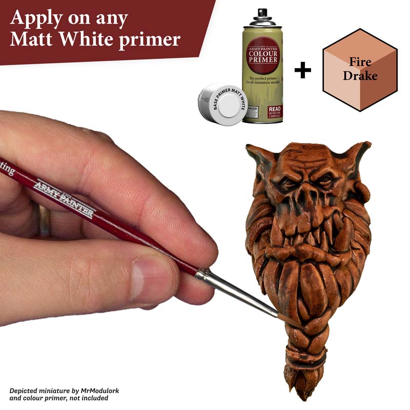 The Army Painter Speedpaint Fire Drake applied on detailed miniature with vibrant brownish orange shading and highlights