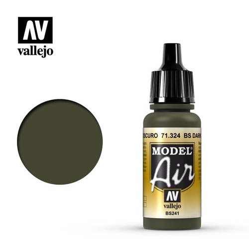 Vallejo Model Air BS Dark Green BS241 bottle with paint color swatch showcasing historically accurate dark green tone