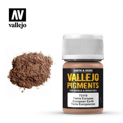 Vallejo European Earth Pigment with natural textured finish for adding realism to models and miniatures.