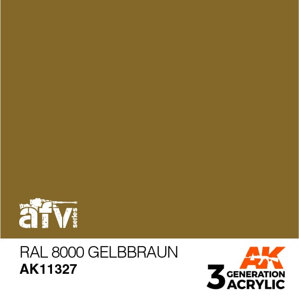 AK 3rd Gen RAL 8000 Gelbbraun acrylic paint for AFV models, providing authentic color and smooth coverage for military modeling.