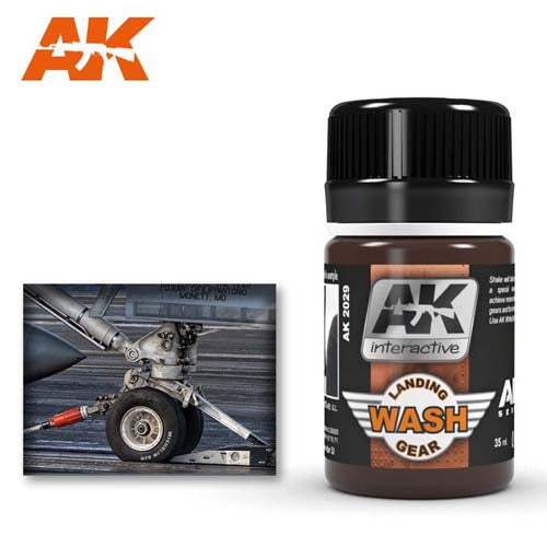 AK Wash For Landing Gear by AK Interactive, weathering wash for realistic landing gear detailing in scale models.