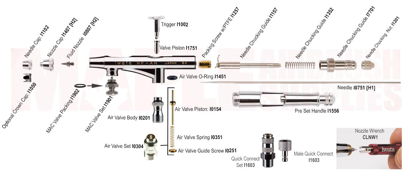 iwata Hi-Line HP-AH Airbrush Replacement Parts