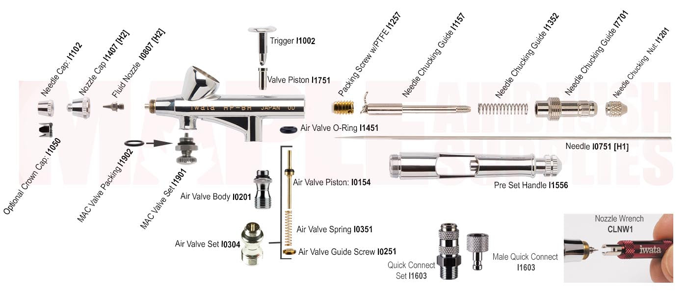 iwata Hi Line HP-BH Airbrush Replacement Parts