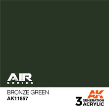 AK Air Bronze Green acrylic paint sample with a durable, non-toxic formula for realistic military model finishes.