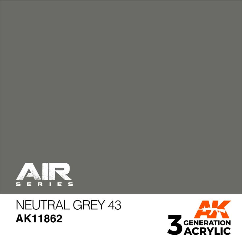 AK Air Neutral Grey 43 acrylic paint offers fast-drying, superior coverage for realistic modeling and miniatures.