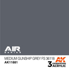AK Air Medium Gunship Grey FS 36118 fast-drying acrylic paint with exceptional coverage and perfect color match for modelers.