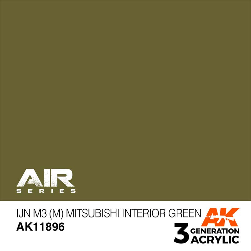 AK Air IJN M3 (M) Mitsubishi Interior Green acrylic paint sample for detailed model customization and durable finish.