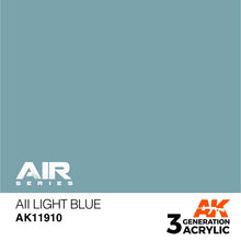AK Air AII Light Blue acrylic paint by AK Interactive, ideal for model aircraft and tanks with precise light blue pigment.