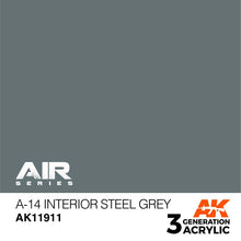 AK Air A-14 Interior Steel Grey paint sample showcasing durable, realistic finish for plastic and metal model surfaces.