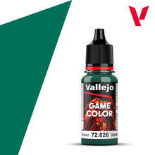 Vallejo Game Color Jade Green 72026 18ml bottle featuring a rich deep green acrylic paint for miniatures and models.