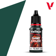 Vallejo Game Color Scurvy Green 72027 18ml bottle with deep green paint for miniature painting and modeling.