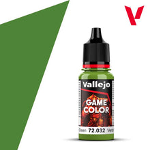 Vallejo Game Color Scorpy Green 18ml bottle of acrylic paint for miniatures and models with vibrant green pigment.
