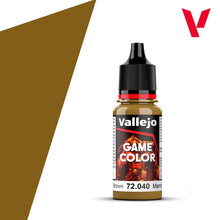 Vallejo Game Color Leather Brown 72040 18ml bottle with rich brown acrylic paint for miniature and model painting.
