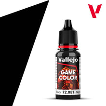 Vallejo Game Color Black 72051 18ml bottle of acrylic paint for miniature and model painting.