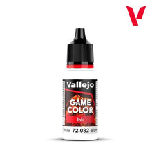 Vallejo Game Ink White bottle 18ml with precision tip for detailed miniature and model painting use.