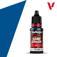 Vallejo Game Ink Blue bottle 18ml with vibrant blue ink for detailed miniature painting and hobby projects.