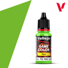 Vallejo Game Color Fluo Green fluorescent acrylic paint bottle 18ml for miniature painting.
