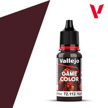 Vallejo Game Color Evil Red 72112 bottle with dark red acrylic paint for miniatures and model painting.