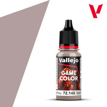 Vallejo Game Color Extra Opaque Heavy Warm Grey 18ml bottle with warm grey paint swatch and brand logo.