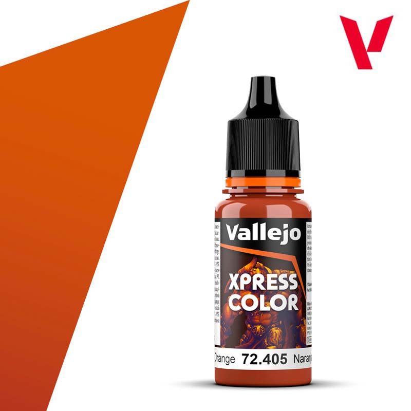 Vallejo Xpress Color Martian Orange 18ml bottle with vibrant orange paint for miniature and model painting.