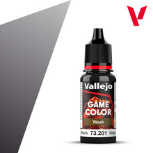 Vallejo Game Wash Black 73201 18ml bottle of black wash paint for detailed miniature painting.