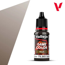 Vallejo Game Wash Umber 18ml bottle of brown wash paint for shading and detailing miniatures and models.