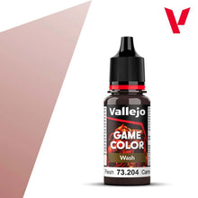 Vallejo Game Wash Flesh 18ml bottle of game color wash for miniature painting and detailed shading effects.