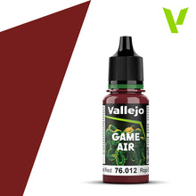 Vallejo Game Air Scarlett Red acrylic airbrush paint with matte finish for fantasy and war-game models.