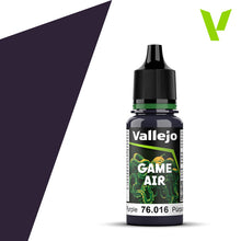 Vallejo Game Air Royal Purple acrylic paint bottle for airbrushing miniatures with fast drying matte finish.