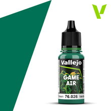 Vallejo Game Air Jade Green acrylic paint for airbrushing fantasy and wargame models with matte finish.