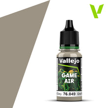 Vallejo Game Air Stonewall Grey acrylic airbrush paint bottle with swatch, suitable for miniatures and models.