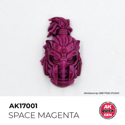AK Interactive Quick Gen Space Magenta on fantasy armor miniature showing rich magenta matte finish and surface detail.