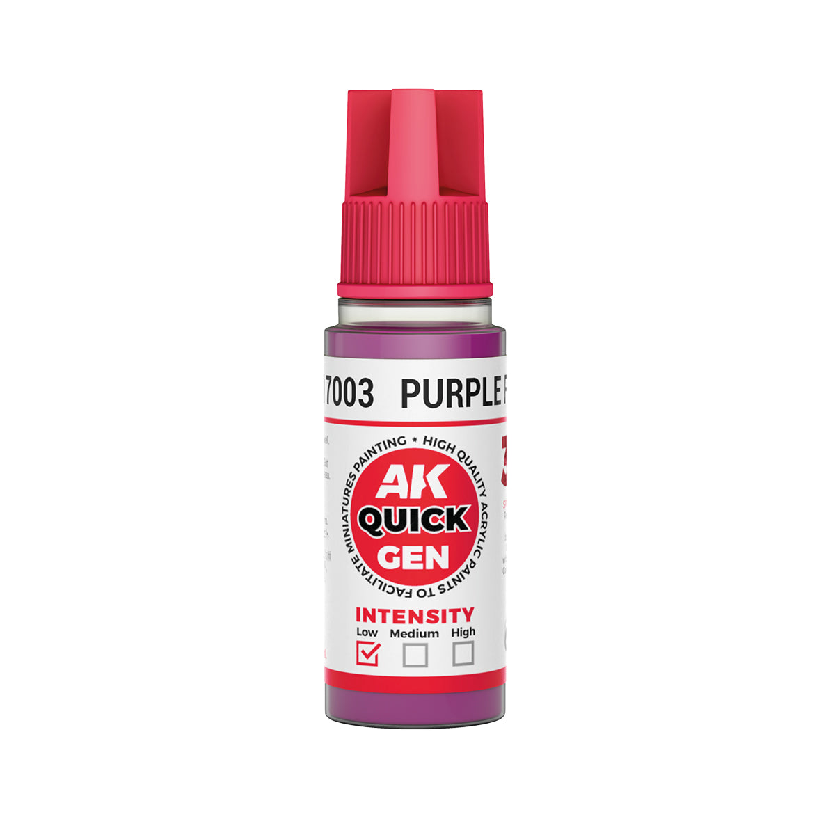 AK Interactive Quick Gen Purple Flesh 18ml bottle of dusky purple contrast paint for fantasy undead and magical miniature skin tones.