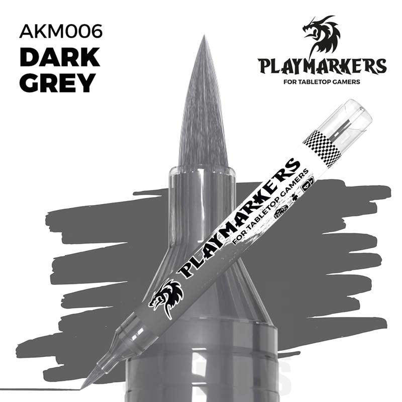 AK Interactive Playmarker Dark Grey paint pen with brush tip for vibrant miniature painting and easy application.