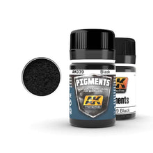 AK Dry Pigment Black by AK Interactive, ultra-fine non-toxic modeling pigment ideal for weathering and detailing models.
