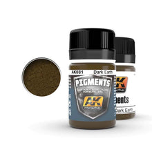 AK Dark Earth pigment jars with fine, high concentration pigment powder for realistic model detailing and dioramas.