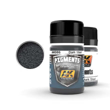 AK Dark Steel pigment bottles showing fine dark steel powder for adding texture and dimension to models and terrain
