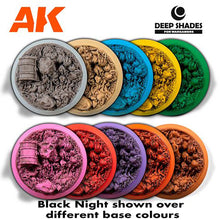 AK Deep Shades Black Night 35ml wash for defining models with concentrated paint over various base colors.