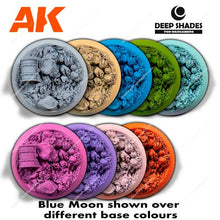 AK Deep Shades Blue Moon 30ml wash applied over various base colors to highlight and define miniature details.