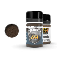 AK Asphalt Road Dirt dry pigment in bottle for scale modeling with fine textured asphalt color dust by AK Interactive.