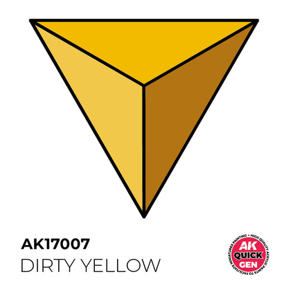 AK Interactive Quick Gen Dirty Yellow showing a matte, earthy yellow shade for weathering terrain and rust effects.