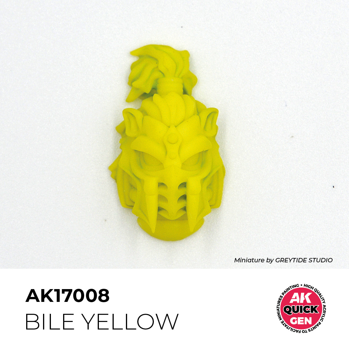 AK Interactive Quick Gen Bile Yellow paint applied to detailed miniature mask for toxic, diseased, and fantasy effects.
