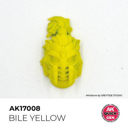 AK Interactive Quick Gen Bile Yellow paint applied to detailed miniature mask for toxic, diseased, and fantasy effects.